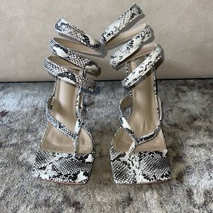 EGO Breezy Square Toe Lace Up Faux Snakeskin Heels